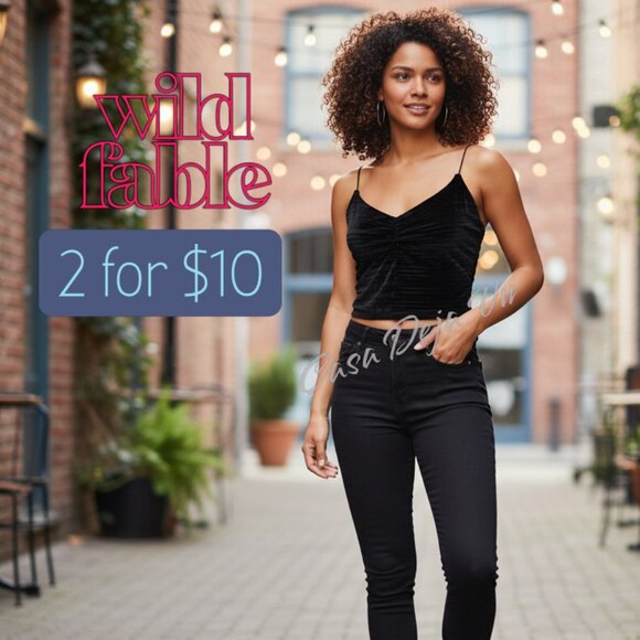 Wild Fable Sexy Goth Chic Urban Black Velvet Pleated Strap Cami Top - Picture 1 of 12